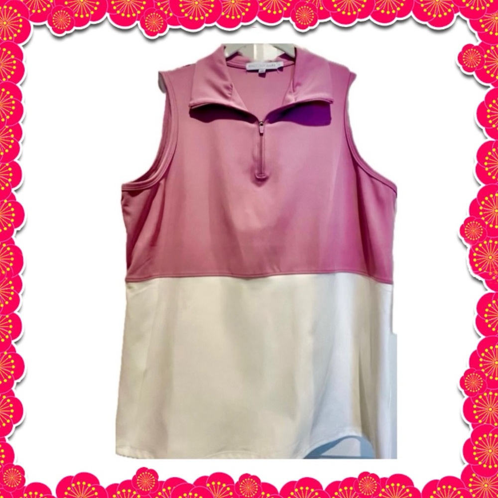 Sincerely Jules pink & white golf active top - large - zippered neck.